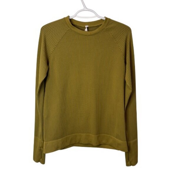 Lululemon yellow green Rest Less ribbed crew neck sweater size 10 - Picture 2 of 4